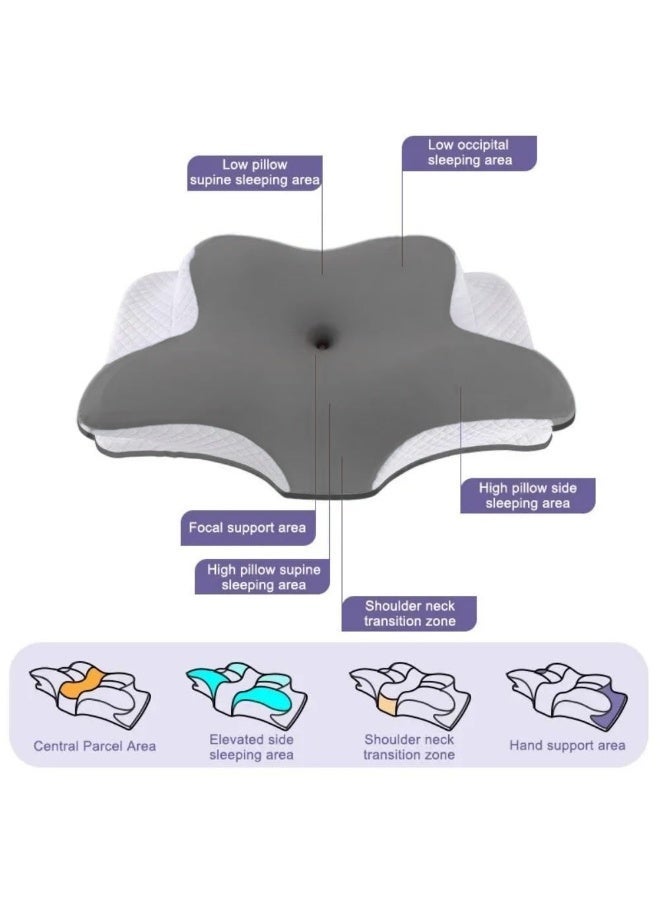 KYDTSYK Ergonomic Memory Foam Pillow | Grey Neck Support Orthopedic Roll Pack Queen Size 60x40x13cm - Image 2