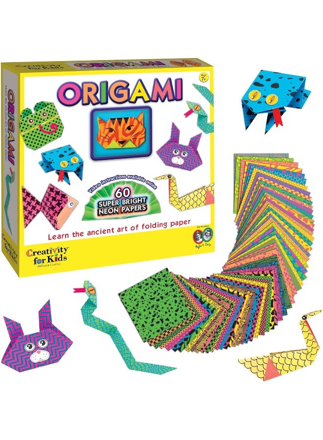 Creativity for Kids Origami Kit, 60 Bright Origami Papers, DIY Arts & Crafts for Kids, Neon Origami Animals (Ages 7+) - Image 1