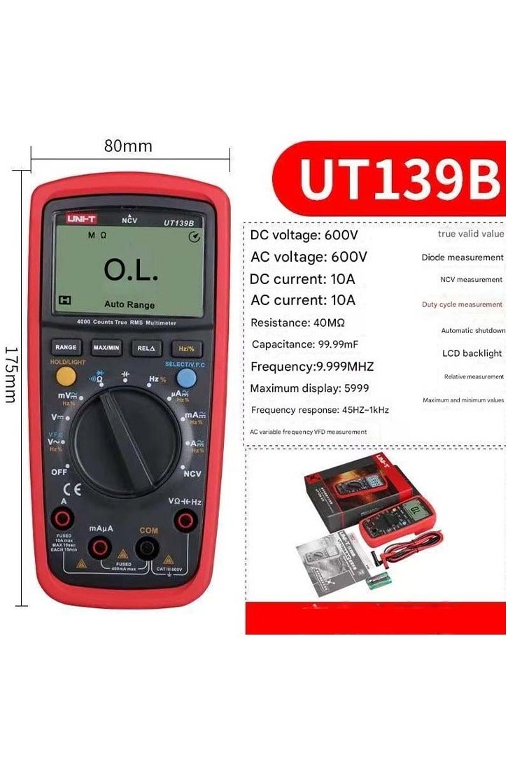 UniT UNI-T UT139B CAT III 600V True RMS Digital Multimeter with Frequency,NCV,Resistance, Voltage,Temperature Measurement - Image 2