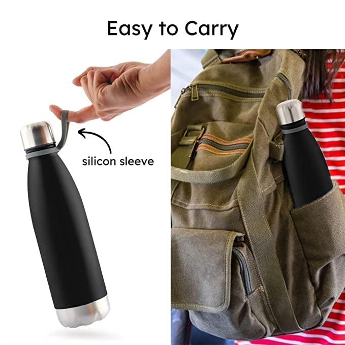 MARU Stainless Steel Water Bottle | Single Walled Stylish Water Bottle with Cleaning Brush- 700ml (White + Black) - Image 5