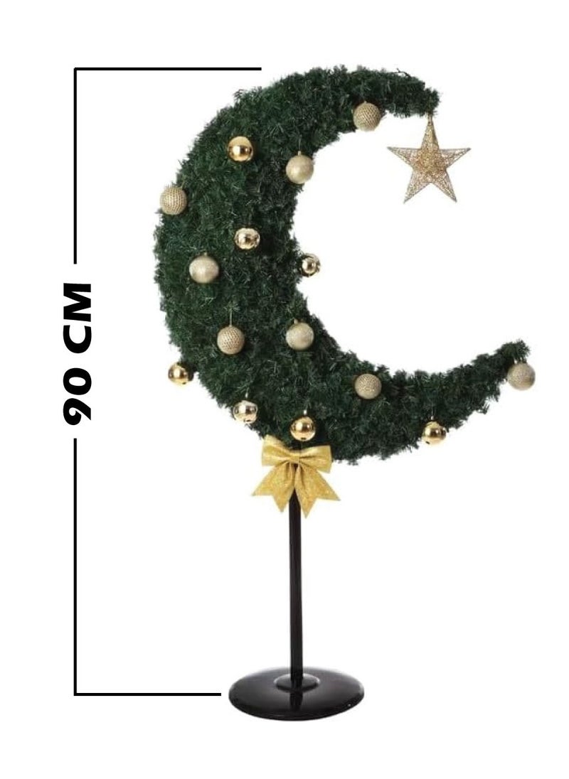 Homesmiths Homesmiths Ramadan Crescent Moon Tree Green Color 90cm with 60 string Lights Battery Operated, 8 Balls, Star & Bow  - Image 2