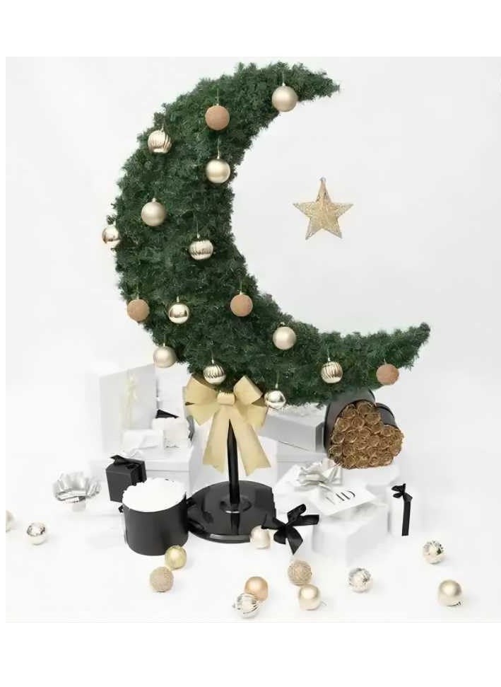 Homesmiths Homesmiths Ramadan Crescent Moon Tree Green Color 90cm with 60 string Lights Battery Operated, 8 Balls, Star & Bow  - Image 4