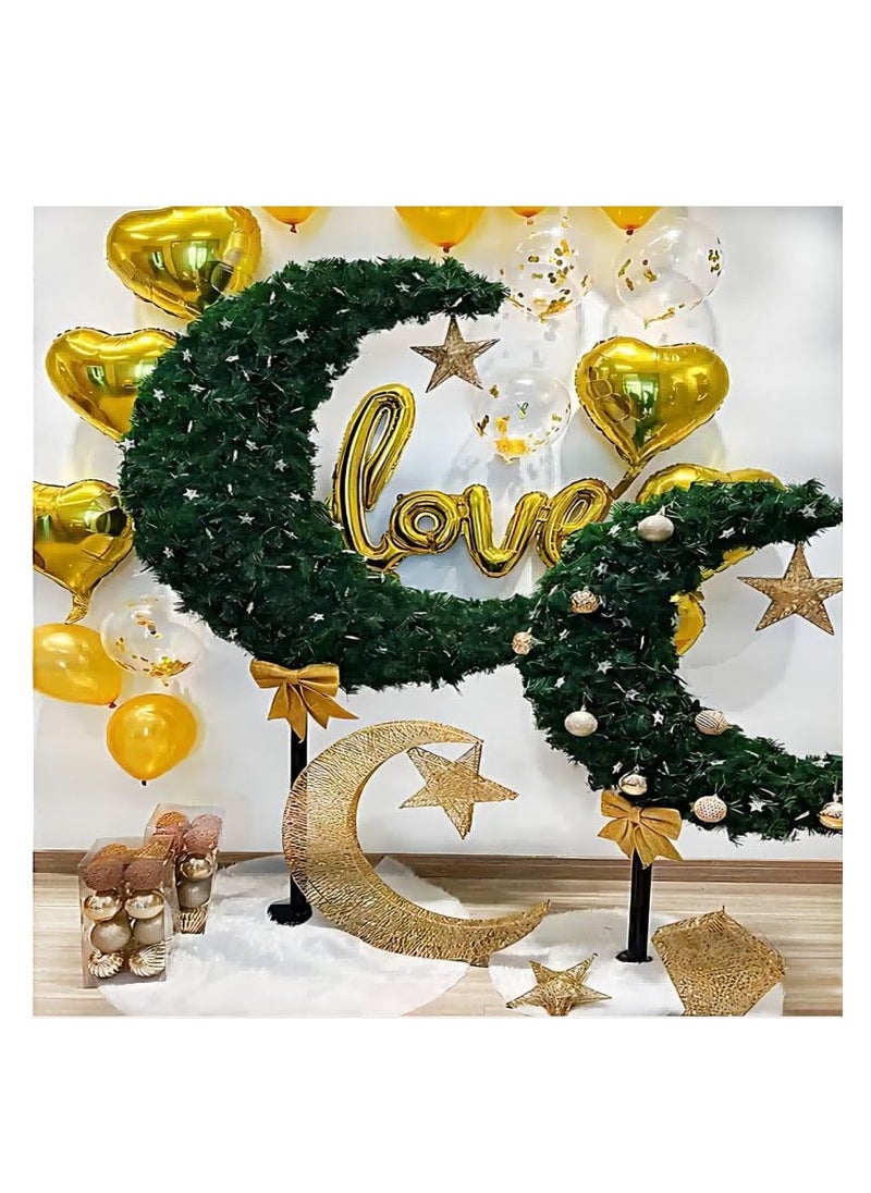 Homesmiths Homesmiths Ramadan Crescent Moon Tree Green Color 90cm with 60 string Lights Battery Operated, 8 Balls, Star & Bow  - Image 3