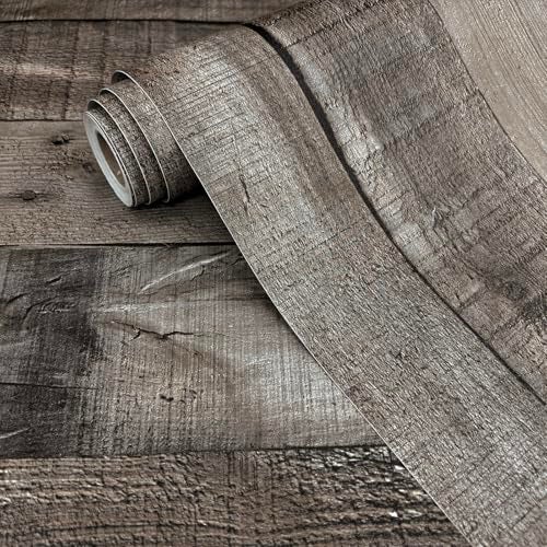 Livebor Gray Shiplap Peel and Stick Wallpaper Wood Contact Paper 17.7”x 196.8” Distressed Wood Wallpaper Peel and Stick Wooden Wall Gray Contact Paper Rustic Shiplap Plank for Walls and Countertops - Image 1