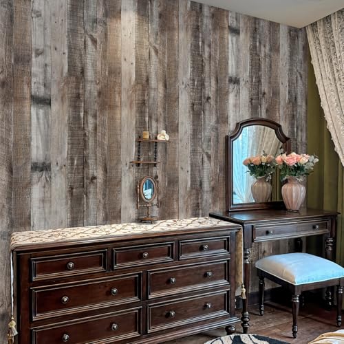 Livebor Gray Shiplap Peel and Stick Wallpaper Wood Contact Paper 17.7”x 196.8” Distressed Wood Wallpaper Peel and Stick Wooden Wall Gray Contact Paper Rustic Shiplap Plank for Walls and Countertops - Image 3