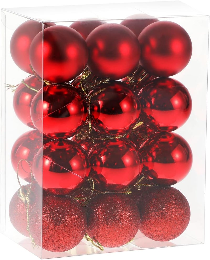 RELONGGI Christmas Balls Ornaments，24pcs 1.5" Pre-Strung Xmas Tree Decorations，Holiday Hanging Balls-3 Style Shatterproof Birthday Halloween Holiday Wedding Christmas Ornaments(Red) - Image 1