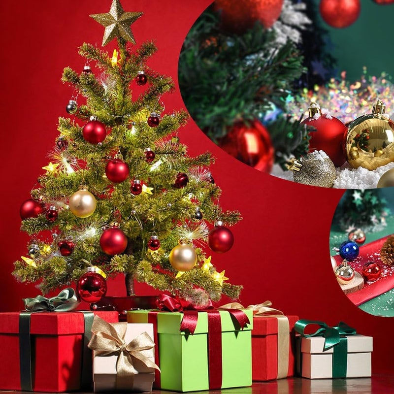 RELONGGI Christmas Balls Ornaments，24pcs 1.5" Pre-Strung Xmas Tree Decorations，Holiday Hanging Balls-3 Style Shatterproof Birthday Halloween Holiday Wedding Christmas Ornaments(Red) - Image 3