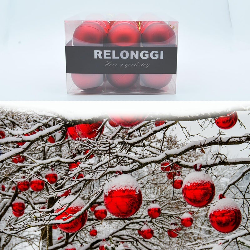 RELONGGI Christmas Balls Ornaments，24pcs 1.5" Pre-Strung Xmas Tree Decorations，Holiday Hanging Balls-3 Style Shatterproof Birthday Halloween Holiday Wedding Christmas Ornaments(Red) - Image 2