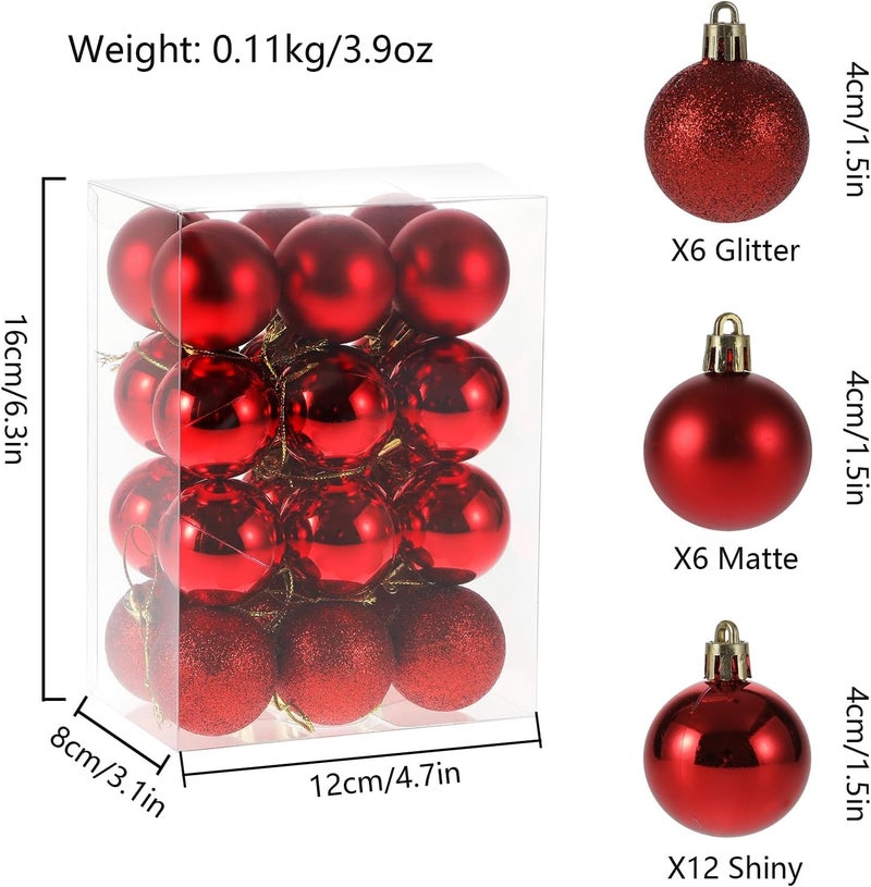 RELONGGI Christmas Balls Ornaments，24pcs 1.5" Pre-Strung Xmas Tree Decorations，Holiday Hanging Balls-3 Style Shatterproof Birthday Halloween Holiday Wedding Christmas Ornaments(Red) - Image 5