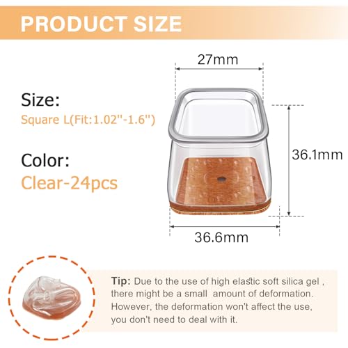 Ansible 24 pcs Square Large Chair Leg Floor Protectors, Furniture Felt Pads Silicone Covers caps for Chairs,Chair Leg Protectors for Hardwood Floors (Large fit:1'' to 1-5/8'') - Image 5
