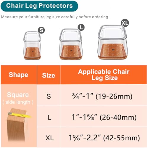 Ansible 24 pcs Square Large Chair Leg Floor Protectors, Furniture Felt Pads Silicone Covers caps for Chairs,Chair Leg Protectors for Hardwood Floors (Large fit:1'' to 1-5/8'') - Image 2