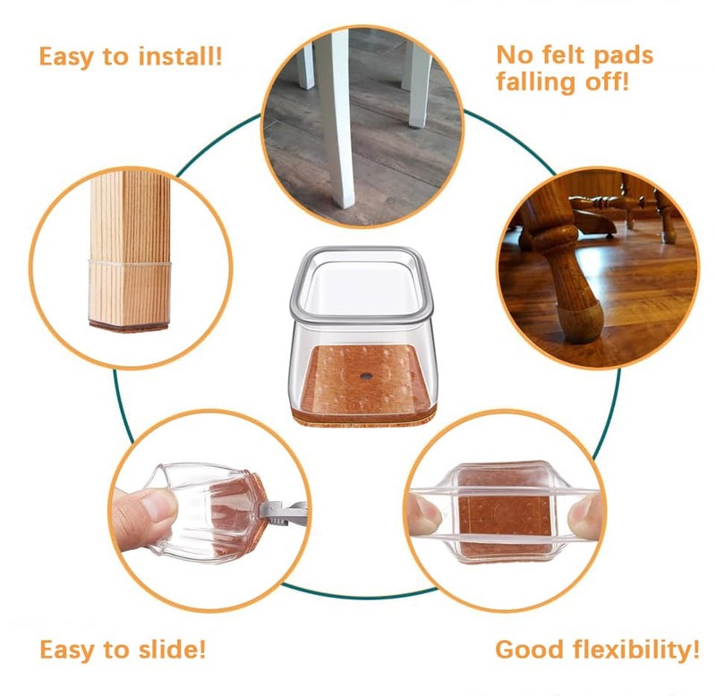 Ansible 24 pcs Square Large Chair Leg Floor Protectors, Furniture Felt Pads Silicone Covers caps for Chairs,Chair Leg Protectors for Hardwood Floors (Large fit:1'' to 1-5/8'') - Image 3