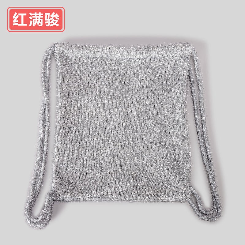 Artistic Cute Knitted Shoulder Bag Bundle Mouth Gold Wire Large Capacity Backpack Student Casual Drawstring Schoolbag Women - Image 5