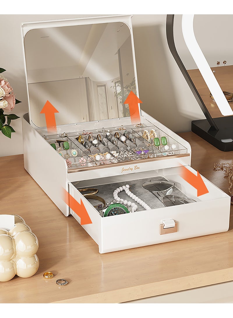 Jewelry storage box with automatic lid opening, high-end earrings, accessories and jewelry storage box, large capacity for rings and necklaces, with mirror  - Image 3