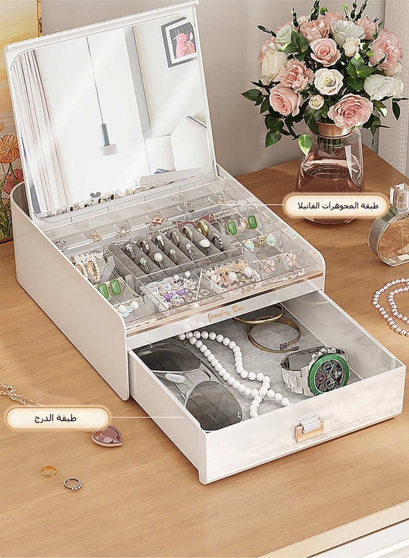 Jewelry storage box with automatic lid opening, high-end earrings, accessories and jewelry storage box, large capacity for rings and necklaces, with mirror  - Image 4