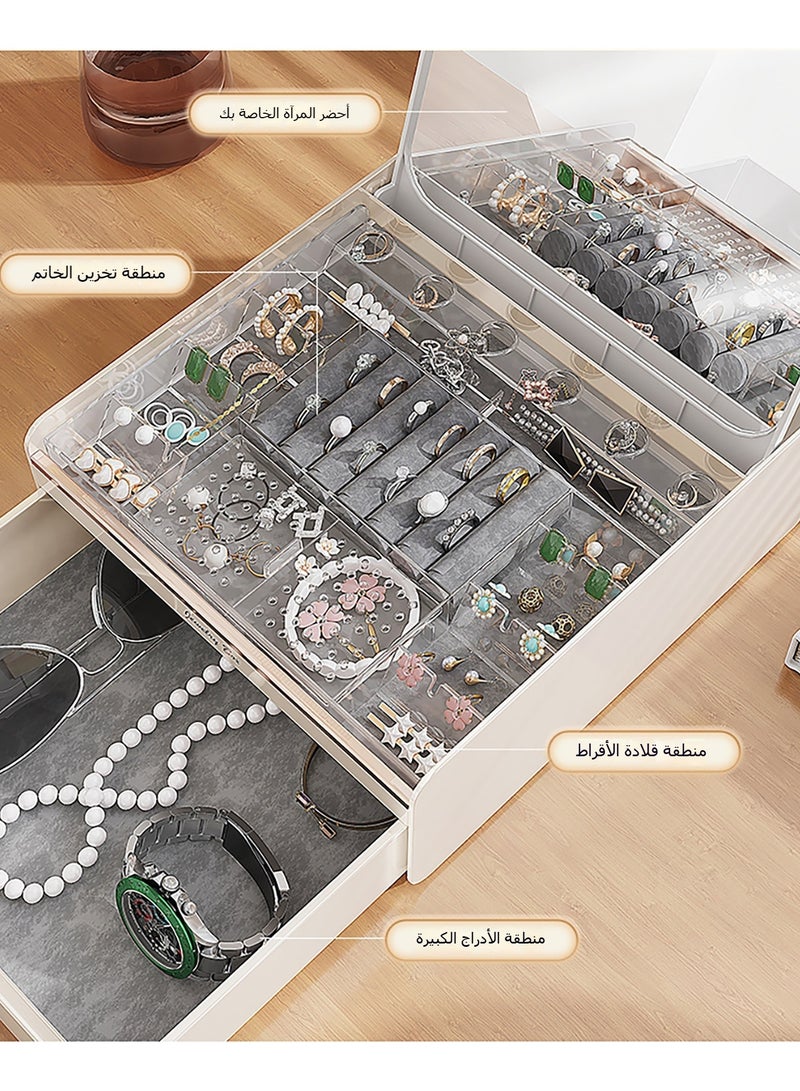 Jewelry storage box with automatic lid opening, high-end earrings, accessories and jewelry storage box, large capacity for rings and necklaces, with mirror  - Image 5