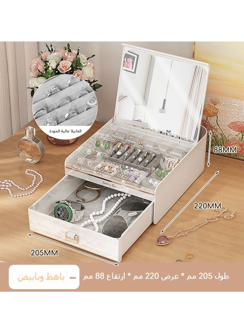 Jewelry storage box with automatic lid opening, high-end earrings, accessories and jewelry storage box, large capacity for rings and necklaces, with mirror  - Image 2