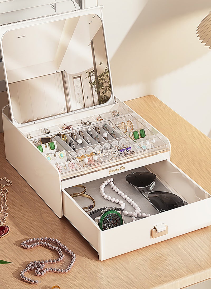 Jewelry storage box with automatic lid opening, high-end earrings, accessories and jewelry storage box, large capacity for rings and necklaces, with mirror  - Image 1