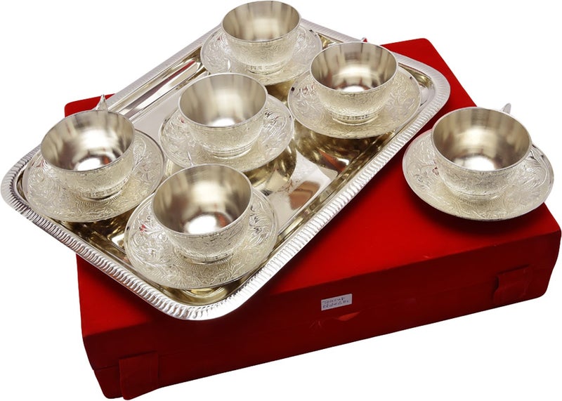 Jaipur ACE Silver Plated 6 Cup Set with Plates | 200 ML Royal Tea Coffee Cups in Velvet Box | Decorative Silver Tea Cup Set for Wedding, Anniversary & Festive Gifts - Image 4