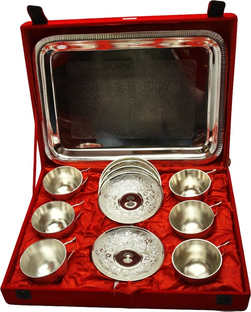 Jaipur ACE Silver Plated 6 Cup Set with Plates | 200 ML Royal Tea Coffee Cups in Velvet Box | Decorative Silver Tea Cup Set for Wedding, Anniversary & Festive Gifts - Image 3