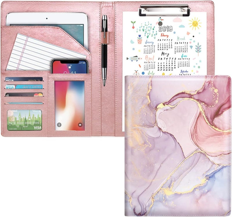 WAVEYU Padfolio Business/Resume Portfolio Folder, Leather Interview Portfolio Business Portfolio Portfolio Organizer with Legal Pad Folder Clipboard,Interview Folder for Men/Women, Colorful Pink - Image 1