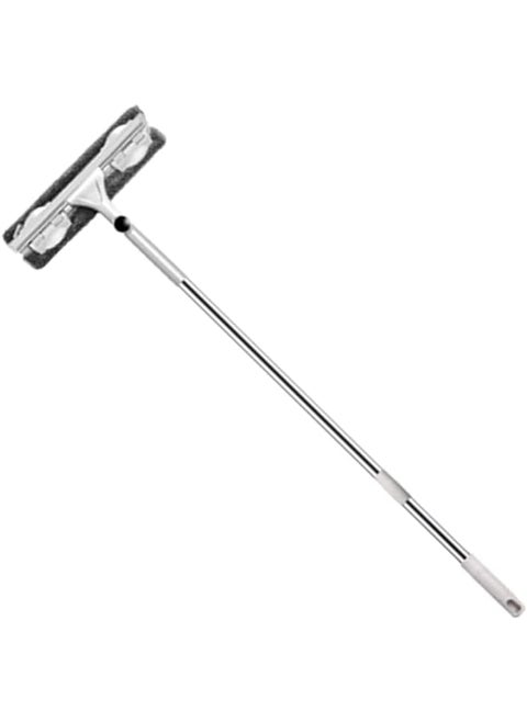 Squeegee Glass Cleaner Telescopic Window Scrubber 2 in 1 Window Cleaning Tool Kit with Long Handle Extension Pole Soft Silicone Strip for Car Shower Glass High Windows 2 Microfiber Pads 140cm