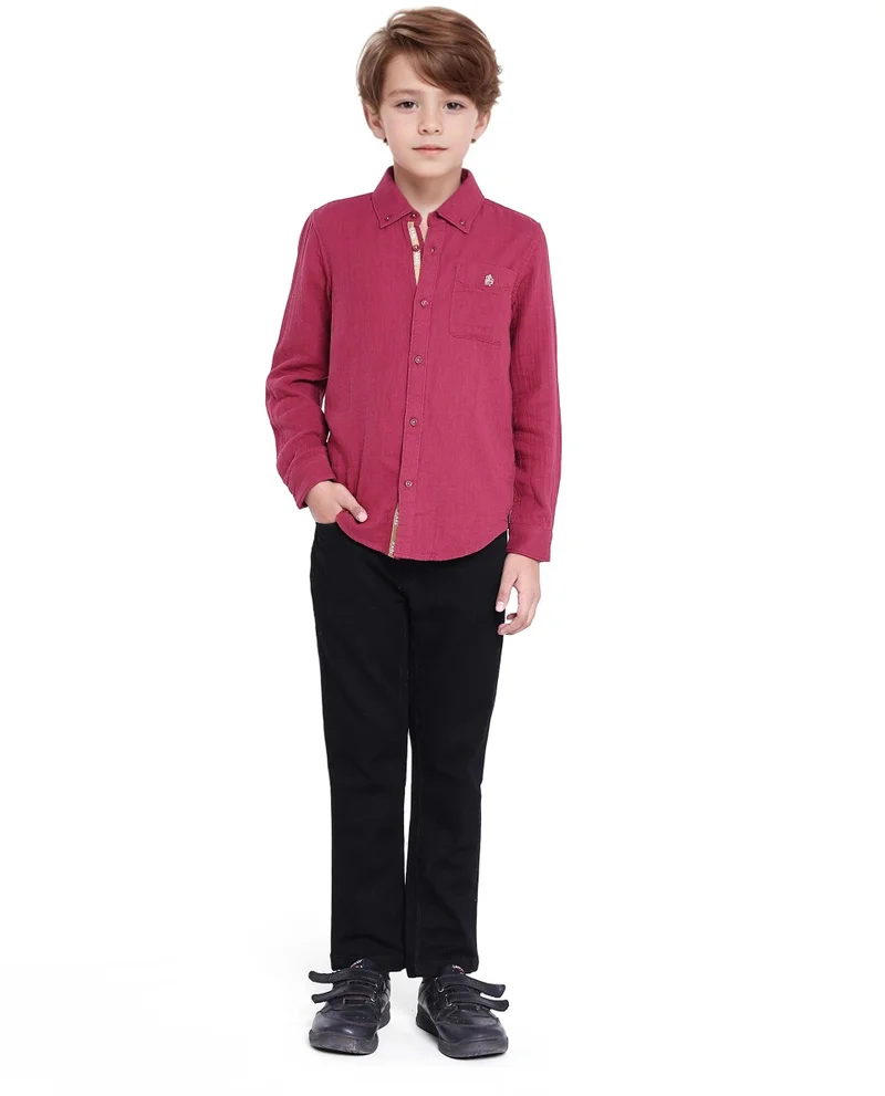 رير ونز Rare Ones Kids Presto Maroon Cotton Full Sleeve Regular Fit Button Down Solid Shirt