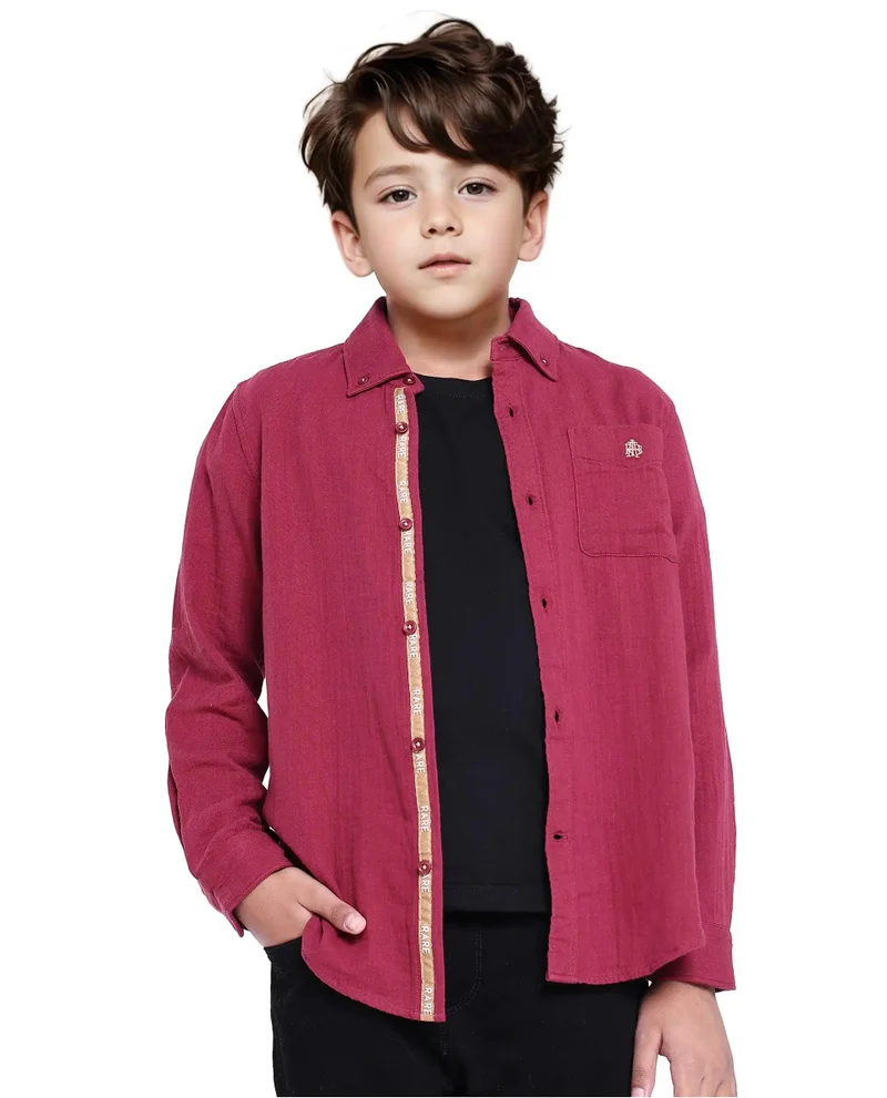 رير ونز Rare Ones Kids Presto Maroon Cotton Full Sleeve Regular Fit Button Down Solid Shirt