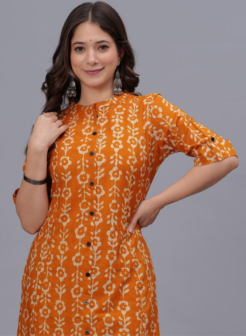 rytras Women's Pure Cotton Printed A-Line Kurta Set with Palazzo Pants - Ethnic Wear, Mustard(RYT622-New,XL) - Image 5