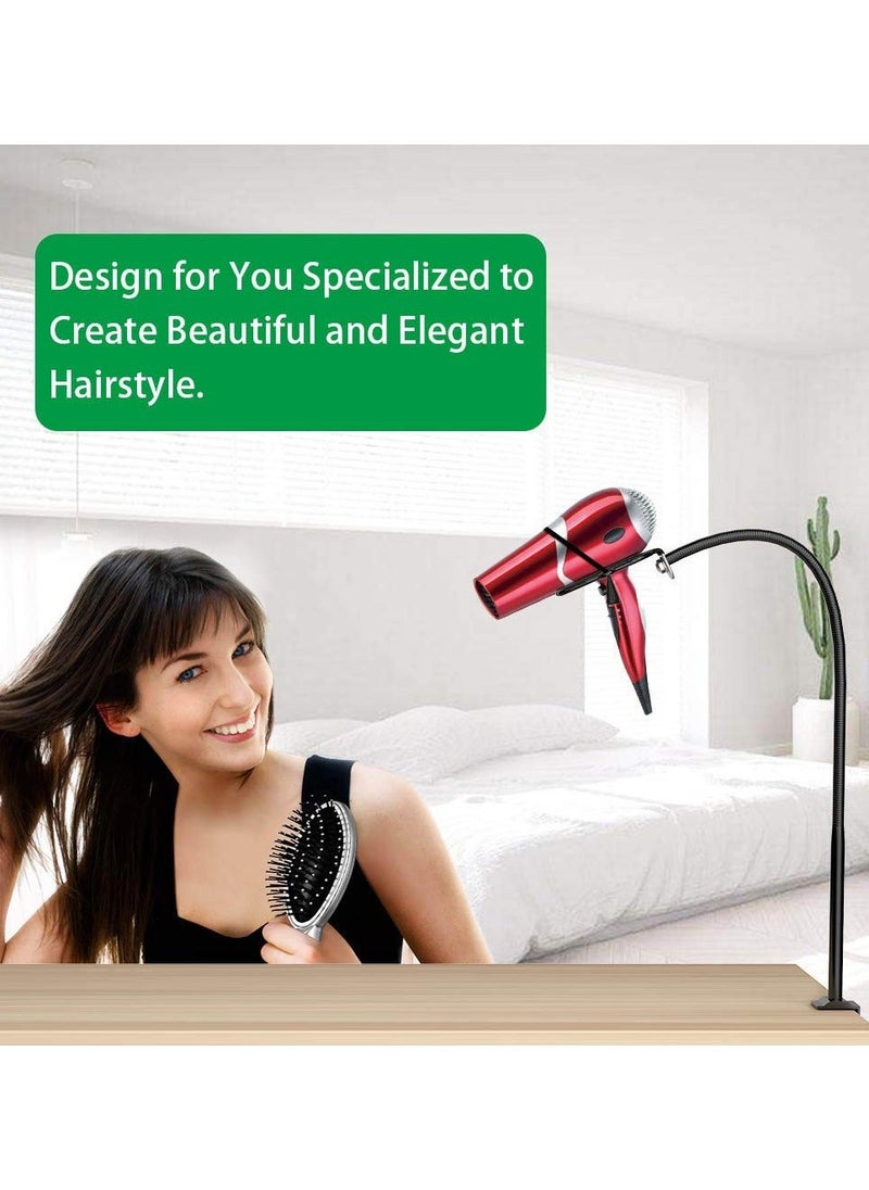 Y&D Hair Dryer Holder, Hands Free Blow Stainless Steel Stand Clamp Mount for Countertop, Adjustable Dog Grooming Makeup Table Arm with (Black)  - Image 2