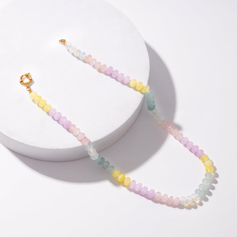 LALAPPLE Colorful Beaded Gemstone Necklace for Women, Boho Rainbow Bead Choker with Natural Stone Crystal Beads, Handmade Summer Beach Necklace Jewelry - Image 4