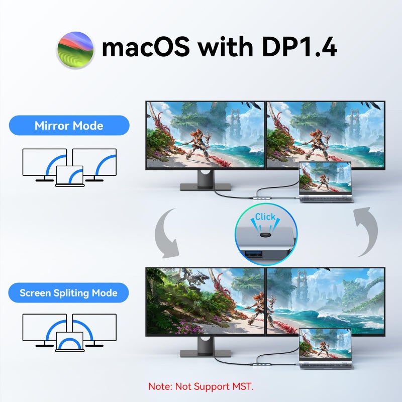 LIONWEI محطة إرساء USB C لشاشتين مزدوجتين، محور USB C لابتوب LIONWEI، محول متعدد المنافذ USB C مع 2 HDMI 4K، 3 USB-A/3.0/2.0، 100 واط توصيل طاقة، 6 في 1 دونجل USB لجهاز MacBook/Surface/Lenovo/Dell/HP - Image 4
