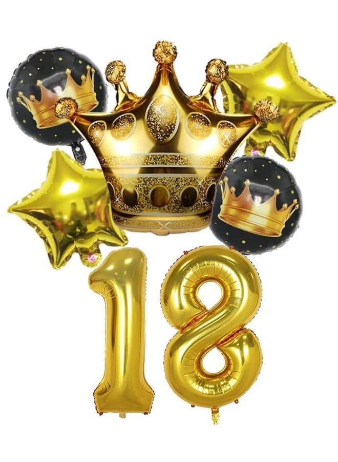 Party Time 18Th Birthday Decorations For Men Boy Women Girl Black And Gold Birthday Decorations For Happy Birthday Party With 1 Gold Number Balloon And Gold Crown And Star Foil Balloons - Image 2
