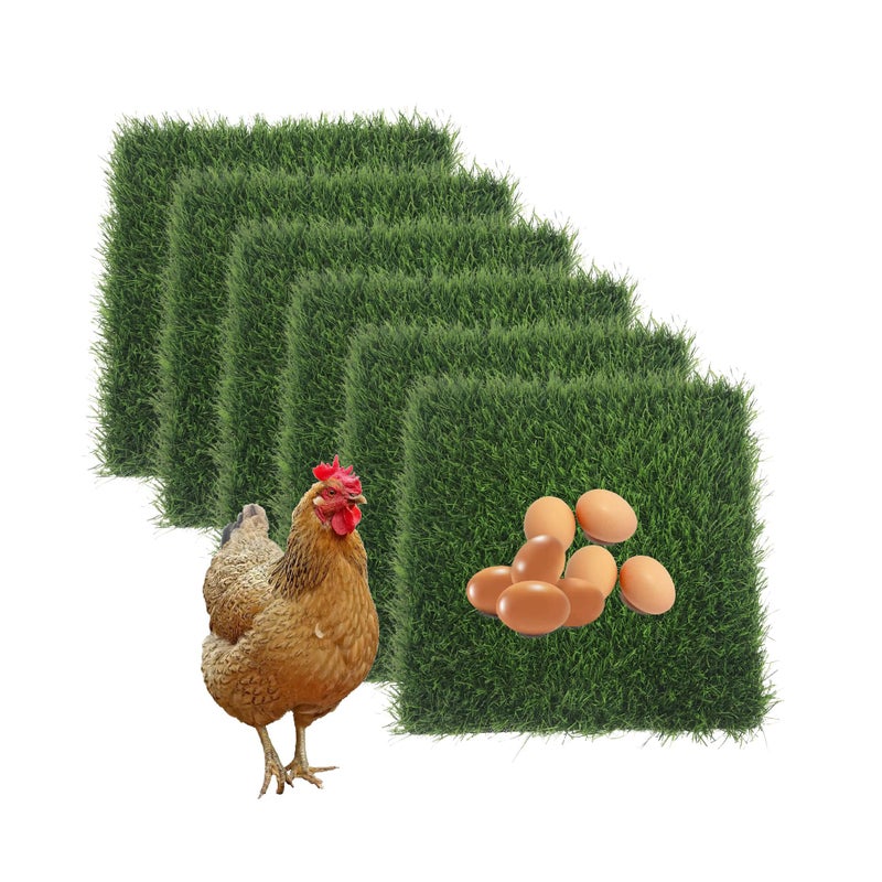 KuGuo Soft Plastic Fake Lawn Chicken Nesting Boxes Pads Chicken Bedding 12 x 12 inches (Soft Middle Grass-6PCS)