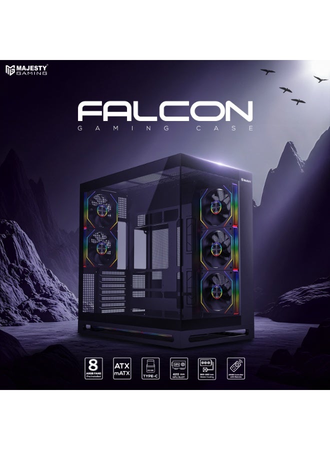 ماجيستي كيس ألعاب ماجيستي فالكون Mid Tower | تبريد 8 مراوح ARGB | دعم لوحات ATX | منفذ Type-C و USB 3.0 | تصميم هاي إند | أسود - Image 2