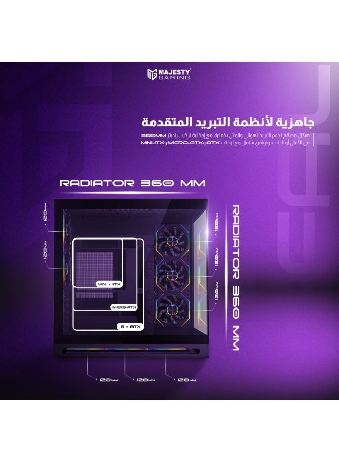 ماجيستي كيس ألعاب ماجيستي فالكون Mid Tower | تبريد 8 مراوح ARGB | دعم لوحات ATX | منفذ Type-C و USB 3.0 | تصميم هاي إند | أسود - Image 3