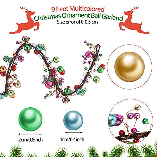 WILLBOND 36 ft Multicolored Christmas Ball Garland Ball Ornaments Hanging Baubles Ornament for Xmas Christmas Tree Fireplace Wreath Indoor Outdoor Home Office Decoration - Image 3