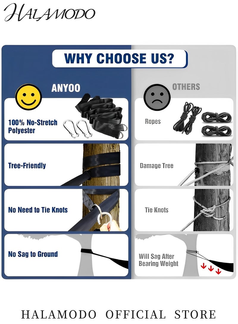 هالامودو أرجوحة قماشية، أرجوحة مريحة من القماش مع شجرة أحزمة لتعليق أرجوحة متينة حتى 660 رطلاً أرجوحة محمولة مع حقيبة سفر للتخييم في الهواء الطلق والفناء الخلفي - Image 4