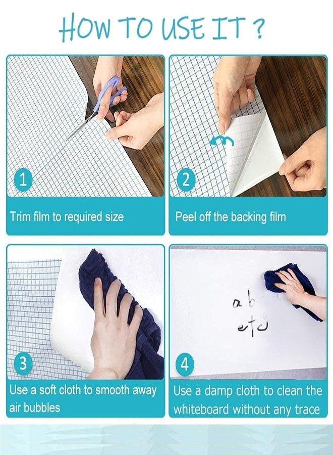 ملصق لوح أبيض ذاتي اللصق، 60 × 200 سم بدون ظلال، لفة لوح أبيض قابل للمسح الجاف، ورق لوح أبيض ذاتي اللصق مقاوم للبقع للاستخدام المنزلي والمكتبي والصفوف الدراسية - Image 3