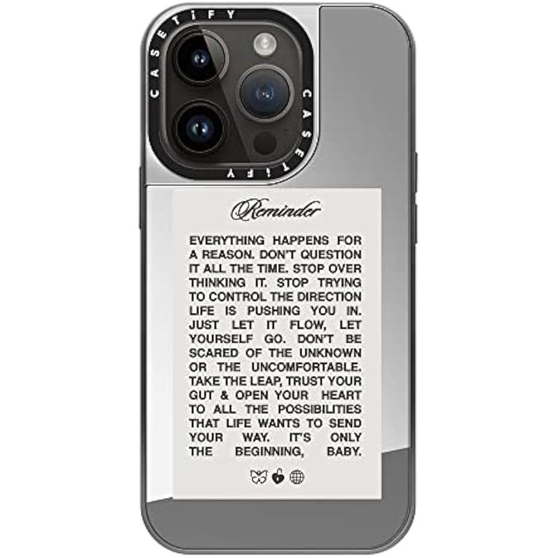 Casetify Mirror Case for iPhone 14 Pro Compatible with Magsafe - It's Only The Beginning, Baby by Top Girl Studio - Silver on Silver - Image 3
