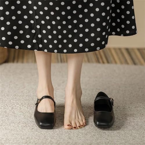 Stunner Women's Mary Jane Flats Fashion Square Toe Soft Ballet Flats Comfort Leather Office Driving Flats Black 41(9) - Image 4