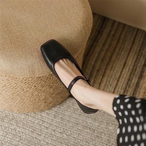Stunner Women's Mary Jane Flats Fashion Square Toe Soft Ballet Flats Comfort Leather Office Driving Flats Black 41(9) - Image 5