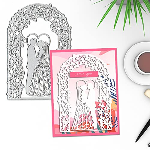 Heureppy Wedding Frame Cutting Dies Couple Background Die Cuts for Card Making, Wedding Card Die Cut Embossing Stencil Template Tool for DIY Scrapbooking Photo Album Card Craft Decoration Supplies - Image 5