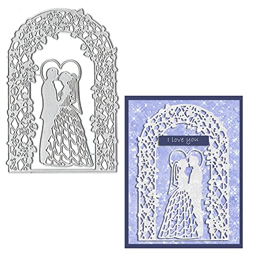Heureppy Wedding Frame Cutting Dies Couple Background Die Cuts for Card Making, Wedding Card Die Cut Embossing Stencil Template Tool for DIY Scrapbooking Photo Album Card Craft Decoration Supplies - Image 1