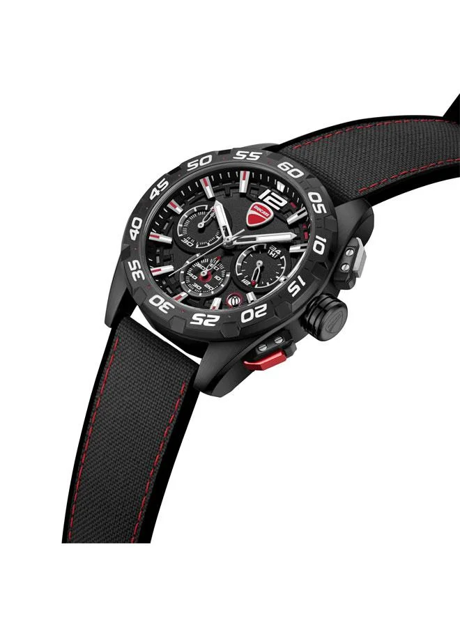 Ducati DT012 Black Dial Black Silicone-Nylon Strap Chronograph Watch for Men - 42mm