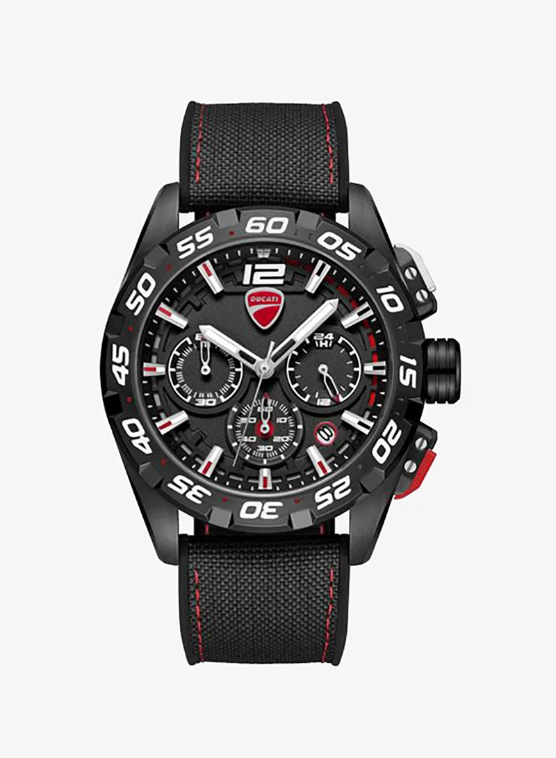 Ducati DT012 Black Dial Black Silicone-Nylon Strap Chronograph Watch for Men - 42mm