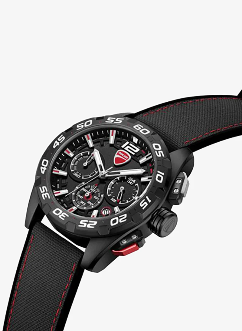 Ducati DT012 Black Dial Black Silicone-Nylon Strap Chronograph Watch for Men - 42mm