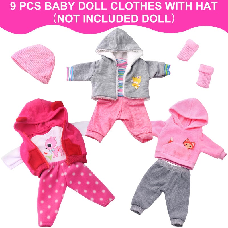 UNICORN ELEMENT 9PCS 16-18 Inch Baby Doll Clothes Set - Magic Tape Design Cute Outfits for Baby Dolls with Hat & Socks, 3+ Age Pretend Play Costumes to Boost Creativity (No Doll Included) - Image 2