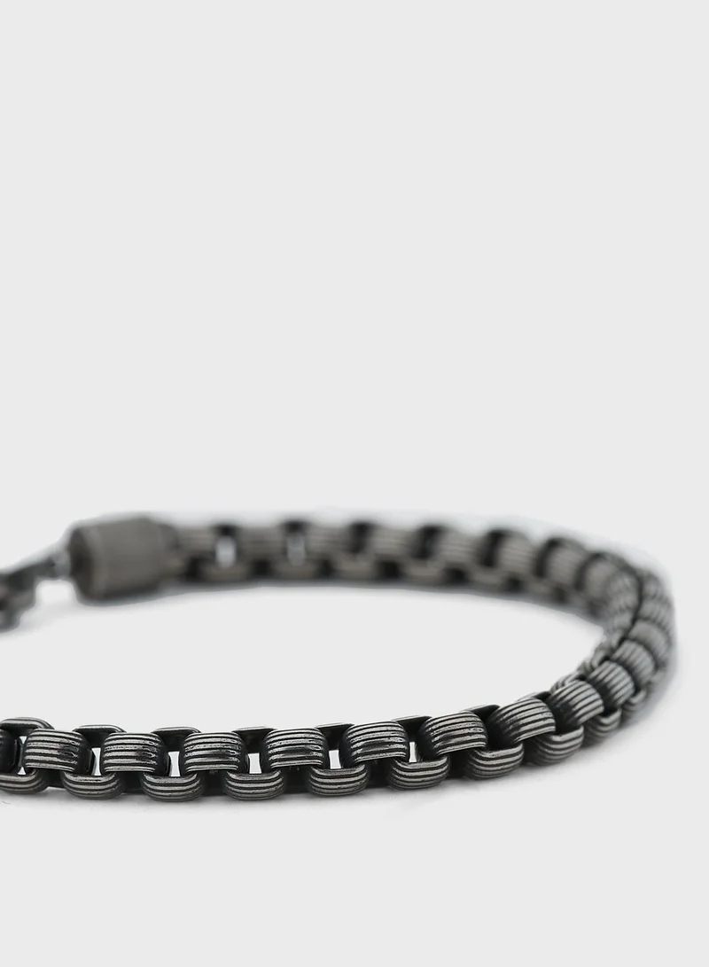 Robert Wood Steel Chain Bracelet In Gift Box