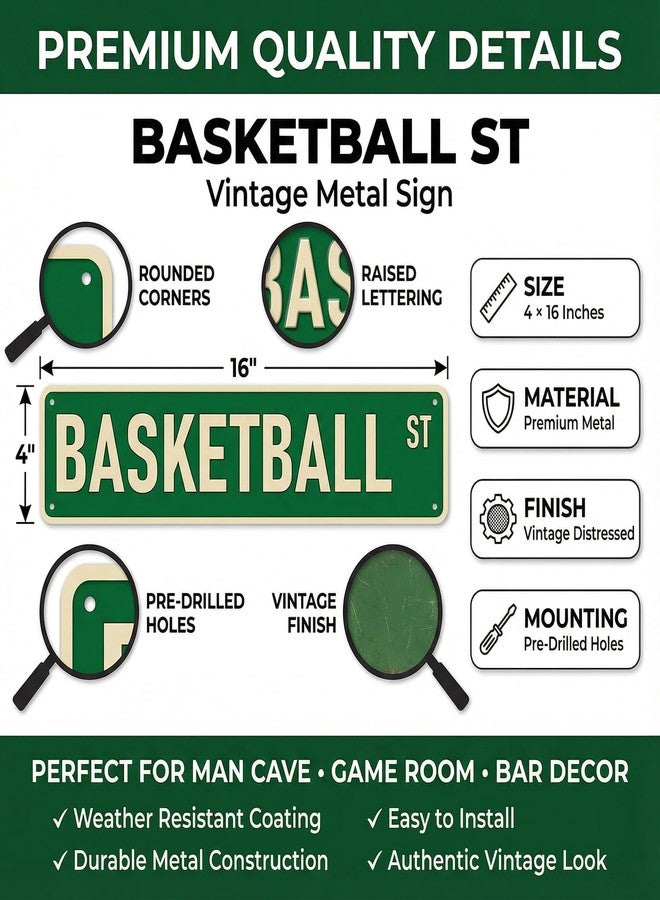 Funnysign Basketball Gifts for Boys Men Vintage Basketball ST Sign for Boys Room Man Cave Basketball Gear Room Court Decor 4×16 Inch (3347) - Image 2